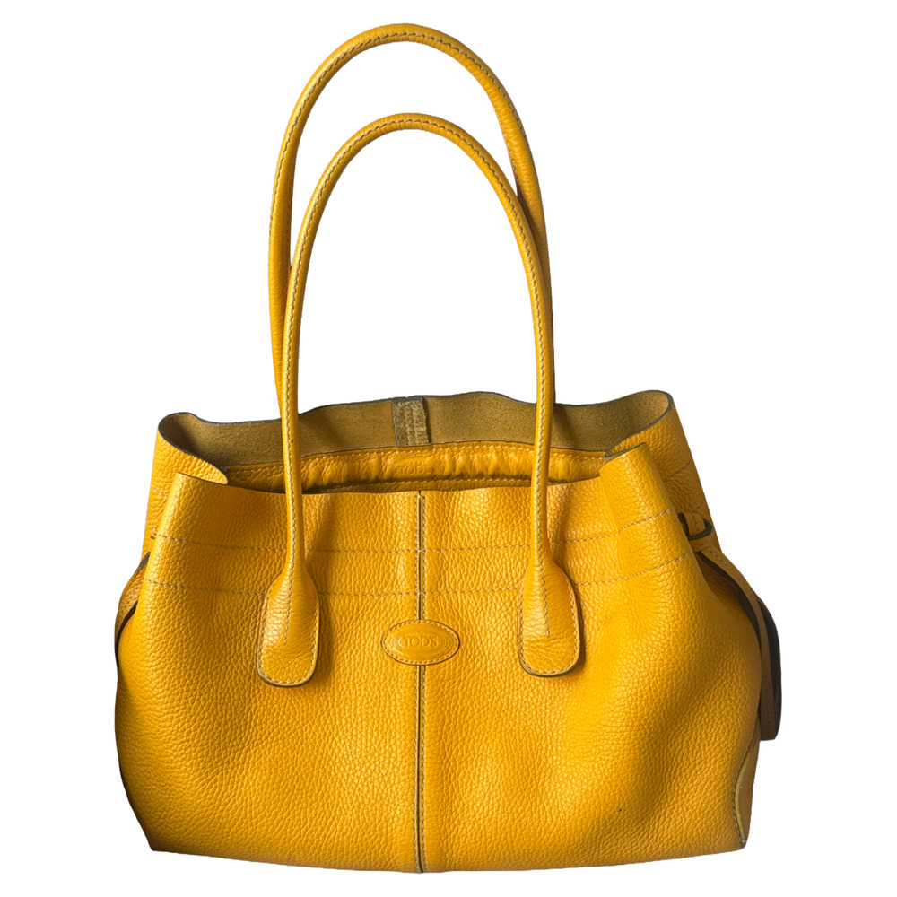 TODS D-Bag Tote Shoulder Bag Yellow Pebbled Leather Medium Shopper Satchel Italy